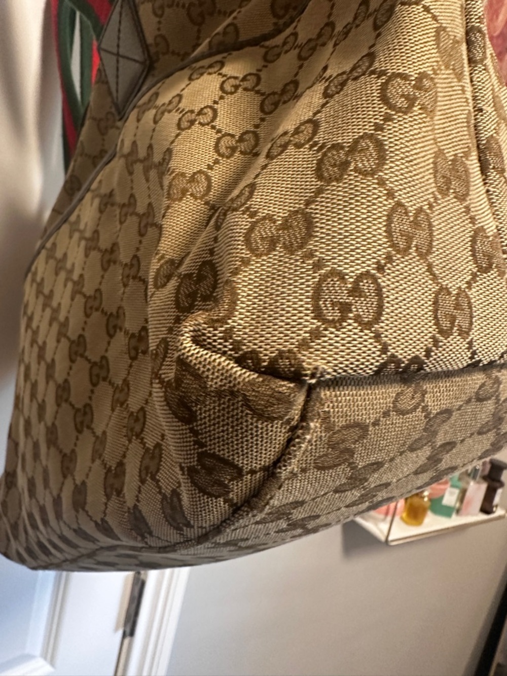 Gucci Brown GG Monogram Canvas Tote with Dark Brown Leather Patch - Picture 8 of 16